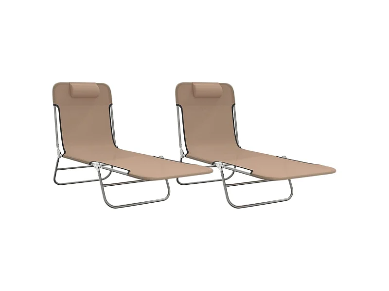 Chaises longues pliables 2 pcs taupe textilène et acier