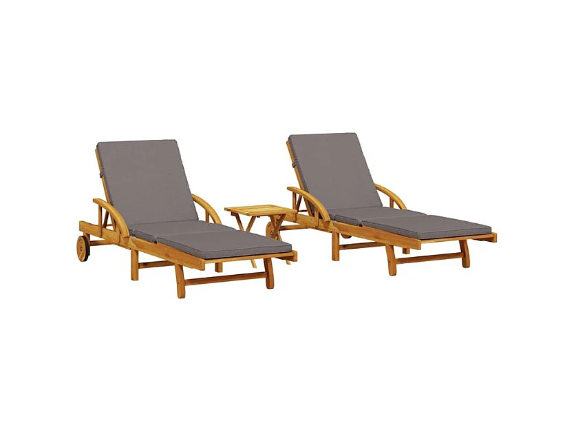 Chaises longues lot de 2 avec table bois massif d'acacia