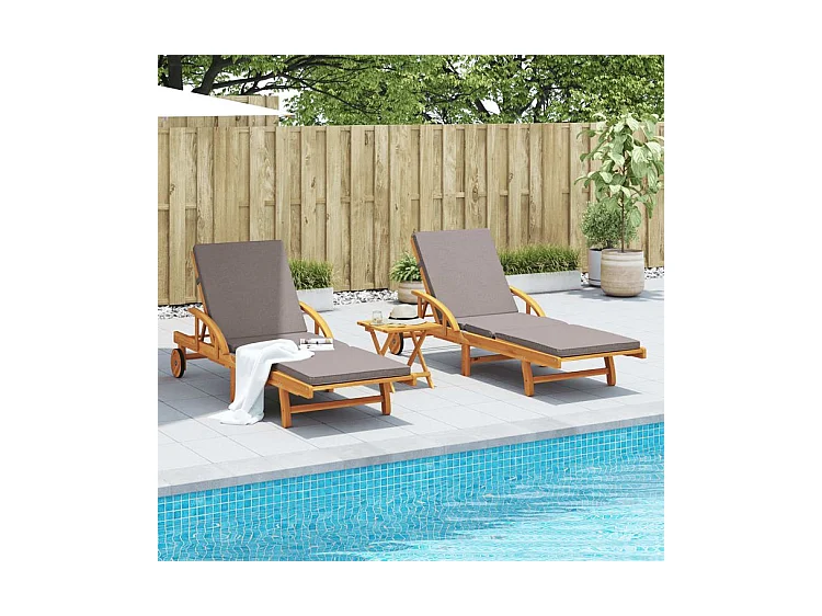 Chaises longues lot de 2 avec table bois massif d'acacia