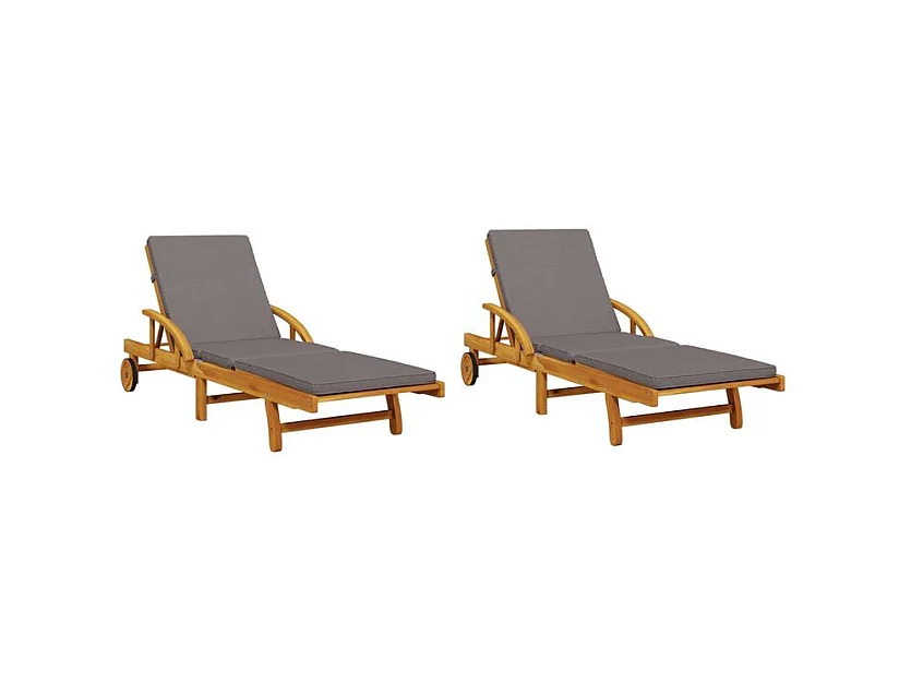 Chaises longues lot de 2 avec table bois massif d'acacia