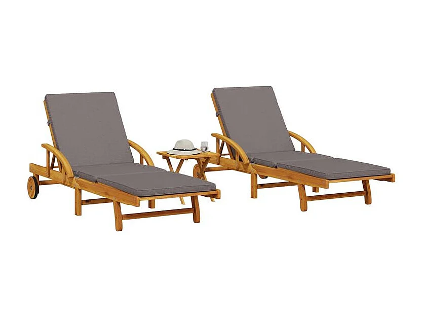 Chaises longues lot de 2 avec table bois massif d'acacia