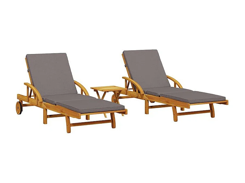 Chaises longues lot de 2 avec table bois massif d'acacia