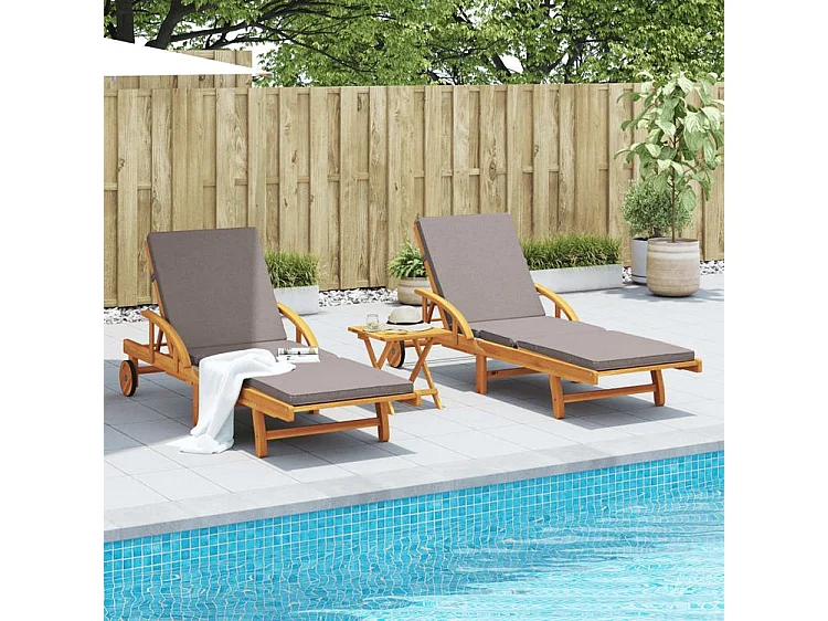 Chaises longues lot de 2 avec table bois massif d'acacia