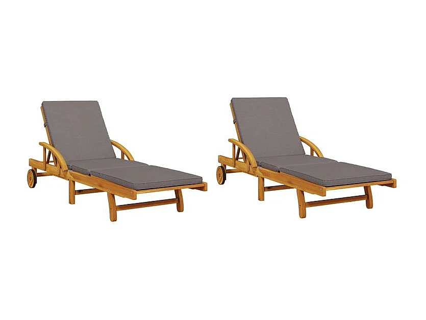 Chaises longues lot de 2 avec table bois massif d'acacia