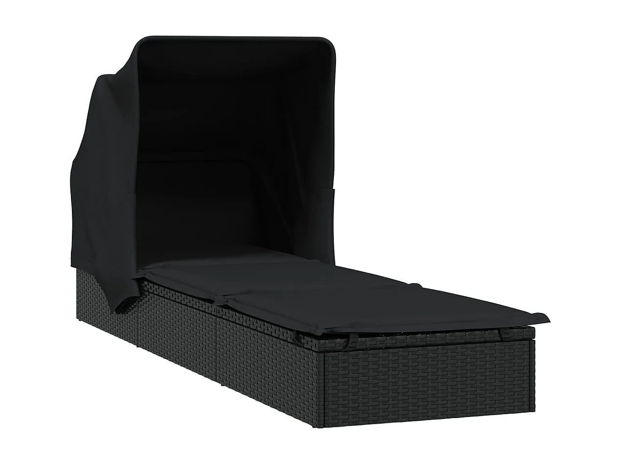 Transat avec toit pliable noir 213x63x97 résine tressée