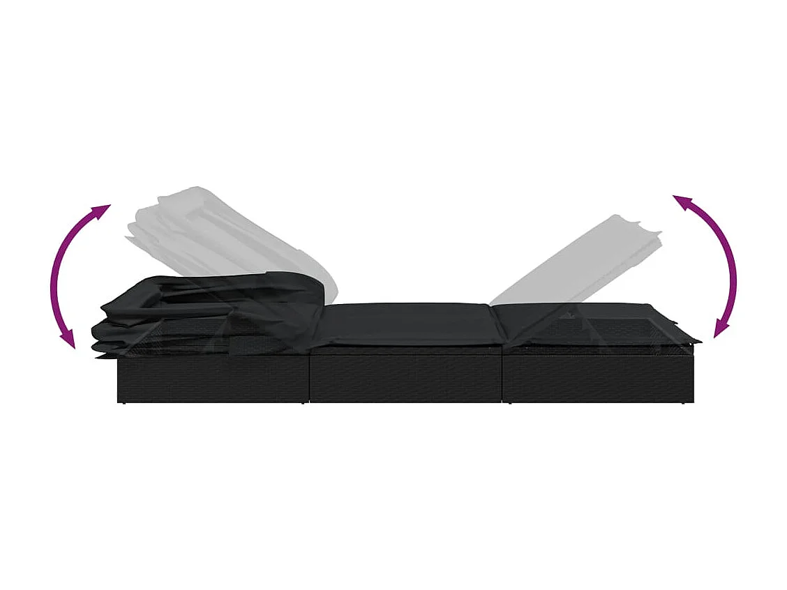 Transat avec toit pliable noir 213x63x97 résine tressée