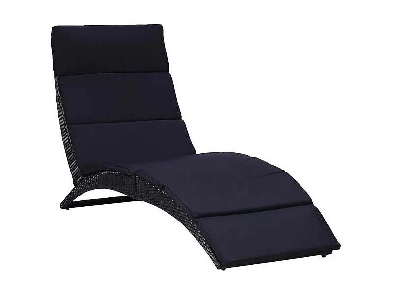 Chaise longue pliable polyester et résine tressée noir Oanao