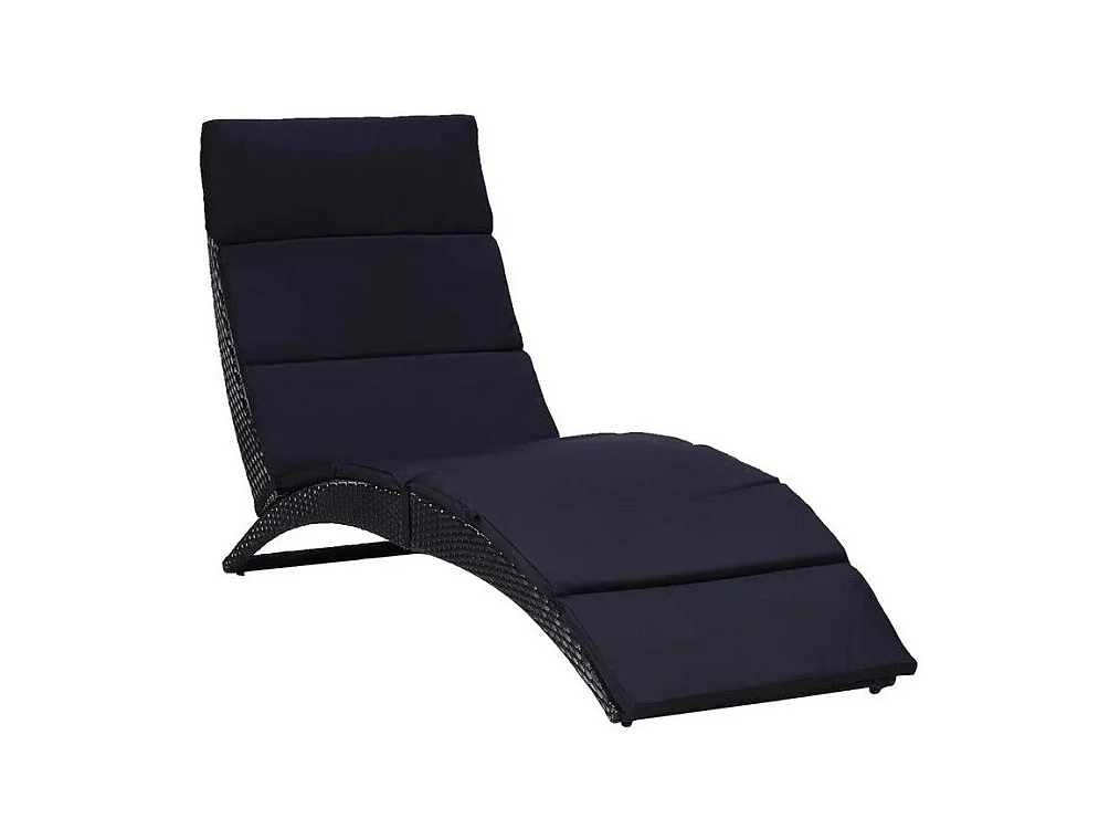 Chaise longue pliable polyester et résine tressée noir Oanao