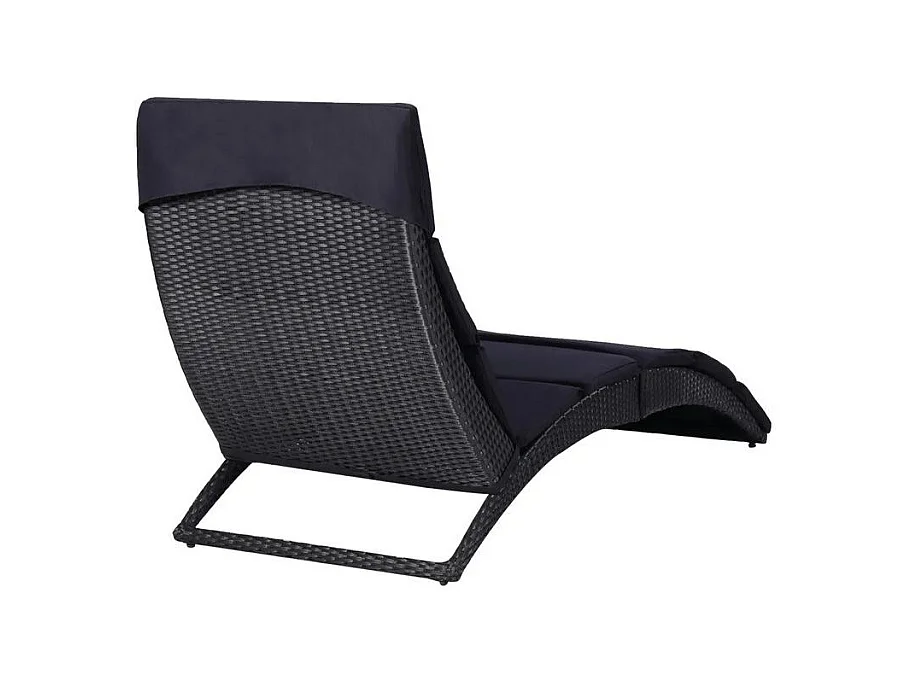 Chaise longue pliable polyester et résine tressée noir Oanao