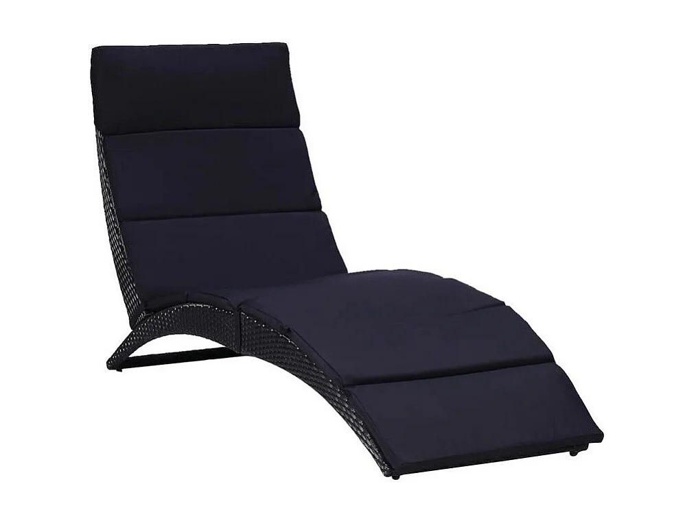 Chaise longue pliable polyester et résine tressée noir Oanao