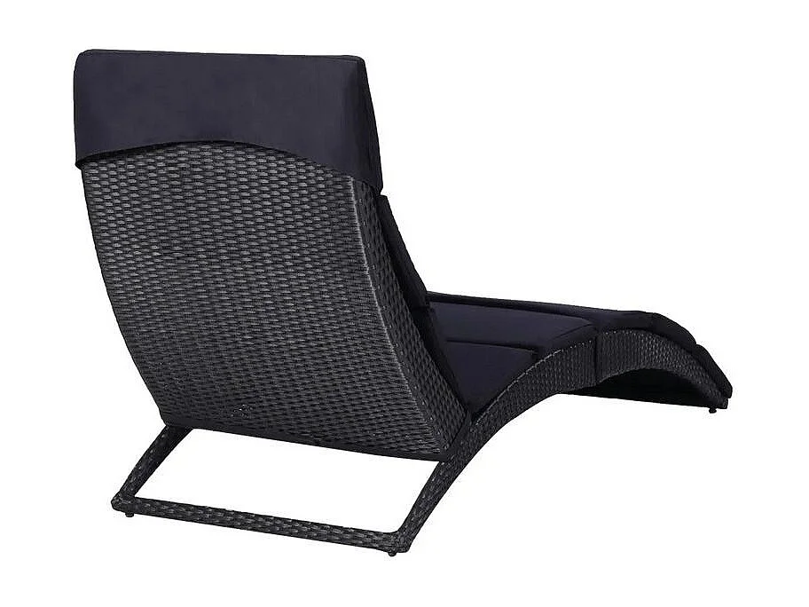 Chaise longue pliable polyester et résine tressée noir Oanao