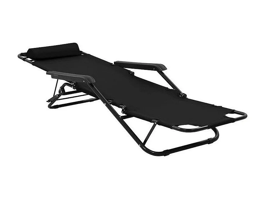Chaise longue pliable tissu et métal noir Cordi - Lot de 2