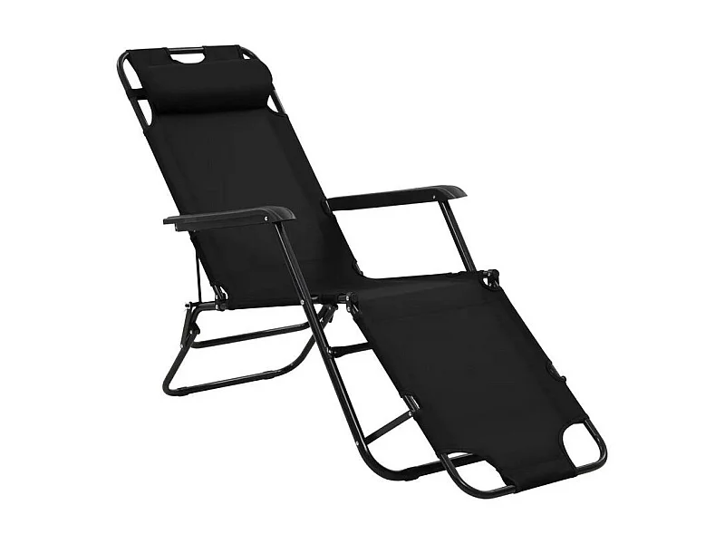 Chaise longue pliable tissu et métal noir Cordi - Lot de 2