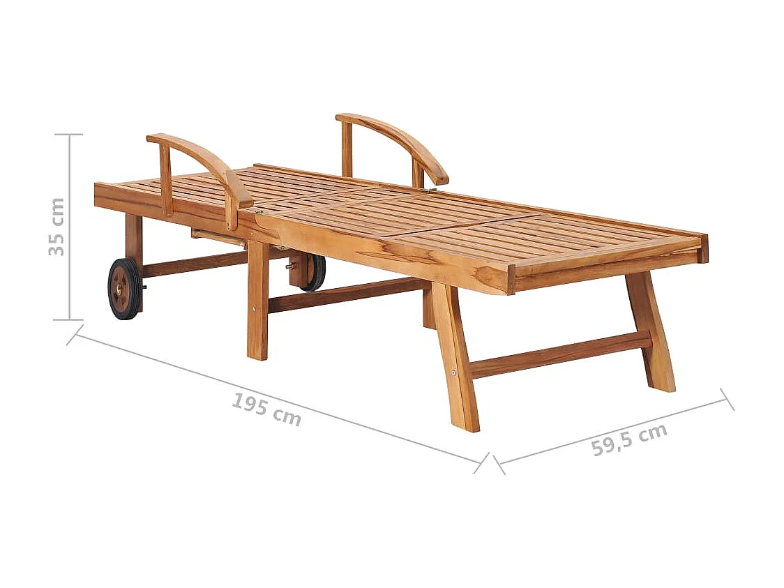 Chaises longues 2 pcs avec table et coussin Bois de teck solide