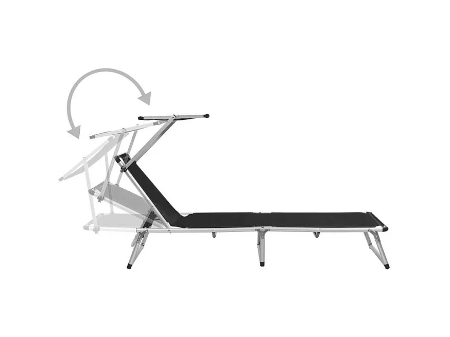 Chaise longue pliable avec auvent textilène noir et métal Pegun