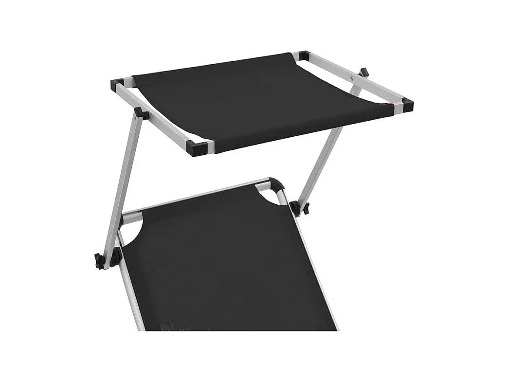 Chaise longue pliable avec auvent textilène noir et métal Pegun