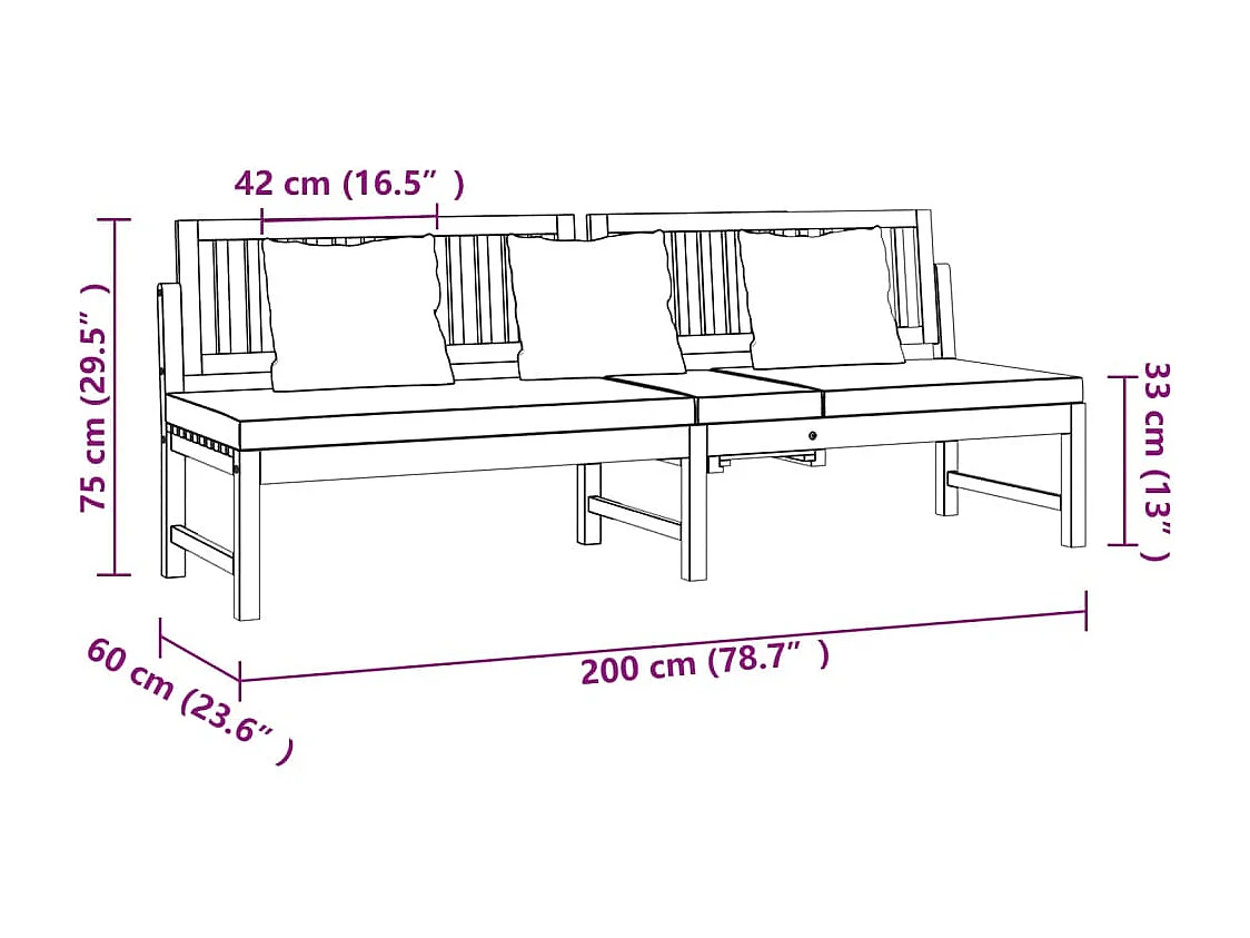 vidaxL Lit de jour avec coussin gris 200x60x75 Bois d'acacia solide