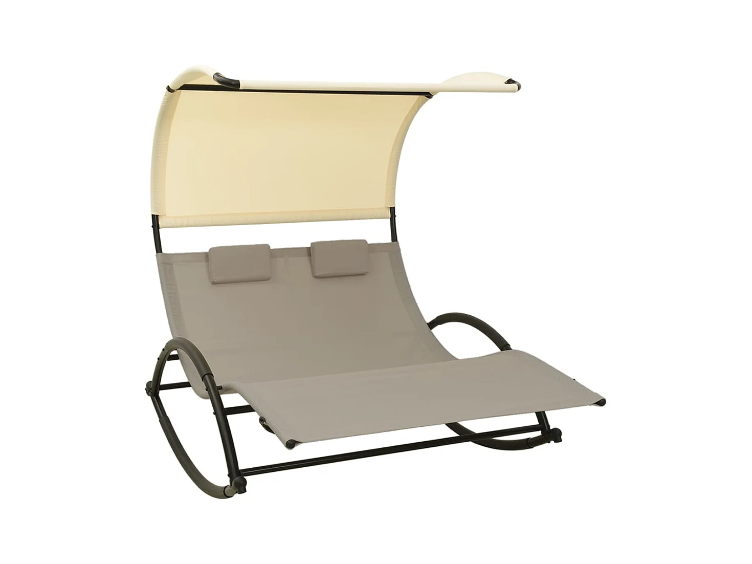 Chaise longue double avec auvent Textilène Taupe et crème