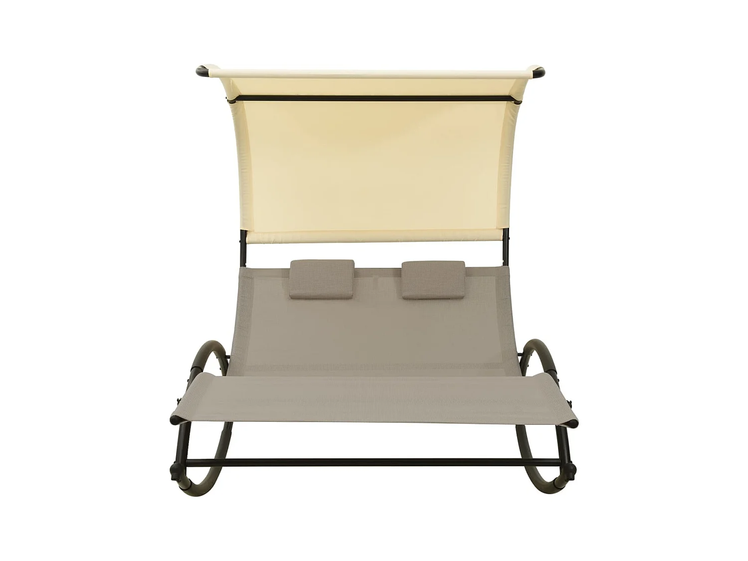 Chaise longue double avec auvent Textilène Taupe et crème