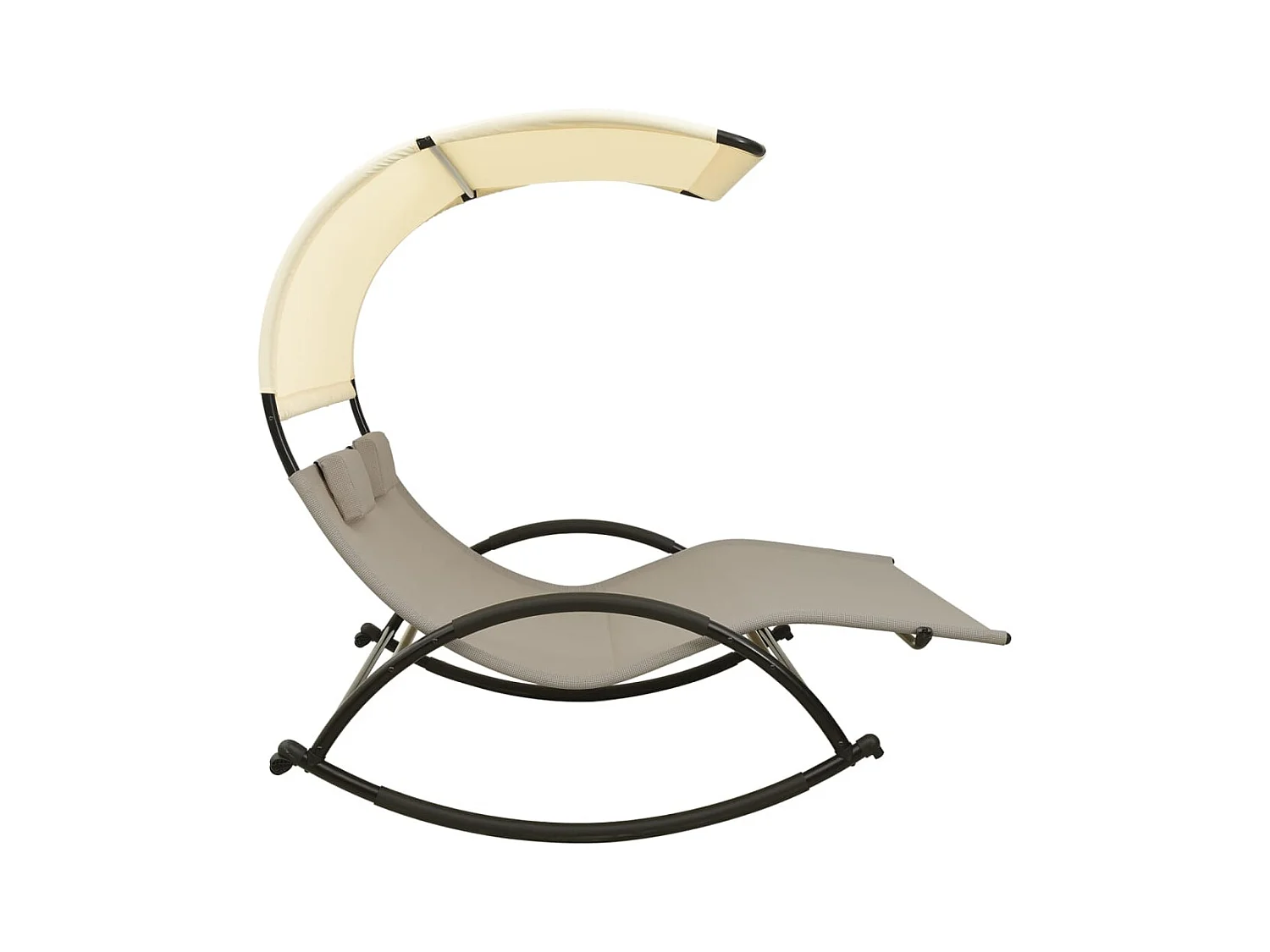 Chaise longue double avec auvent Textilène Taupe et crème