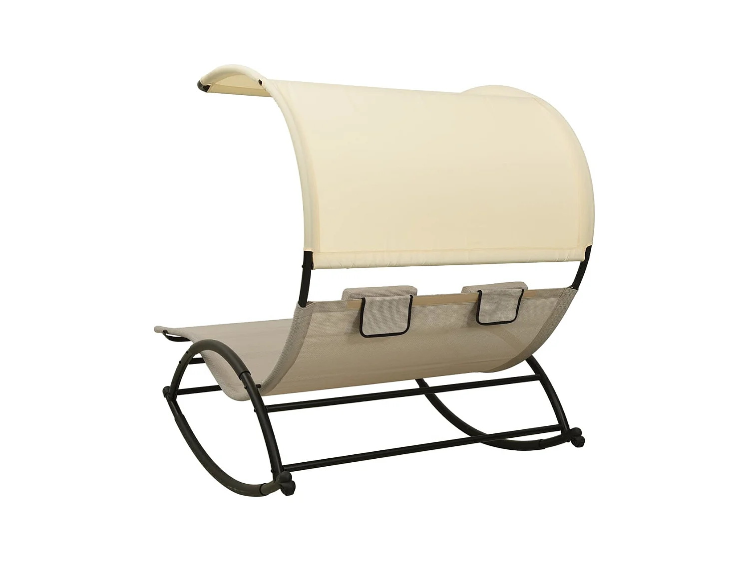 Chaise longue double avec auvent Textilène Taupe et crème