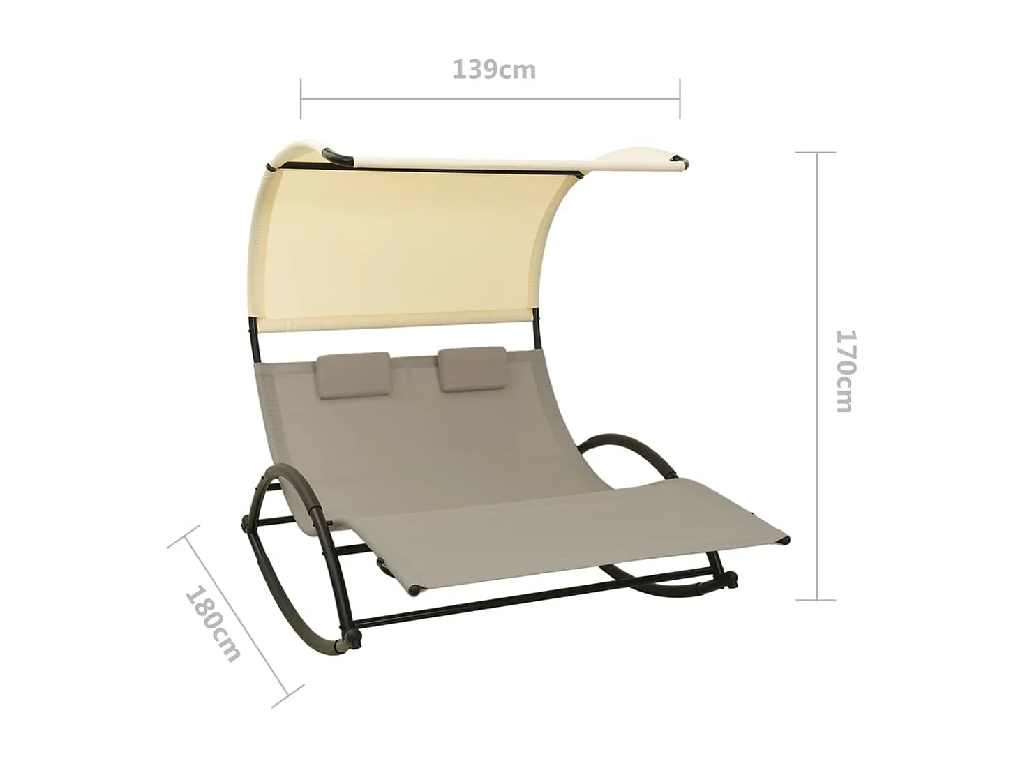 Chaise longue double avec auvent Textilène Taupe et crème