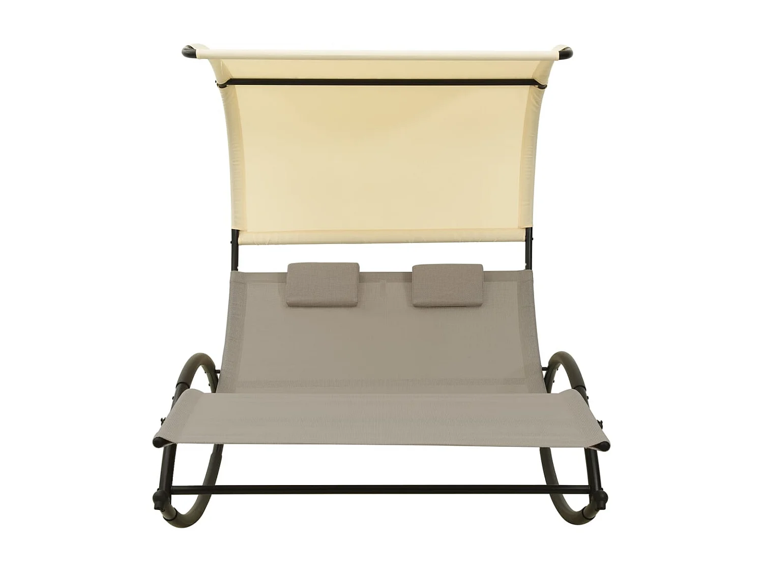 Chaise longue double avec auvent Textilène Taupe et crème