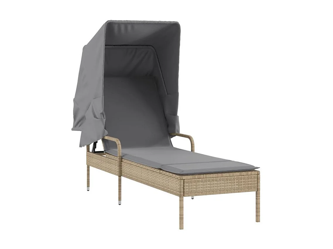 Chaise longue avec auvent et table beige résine tressée