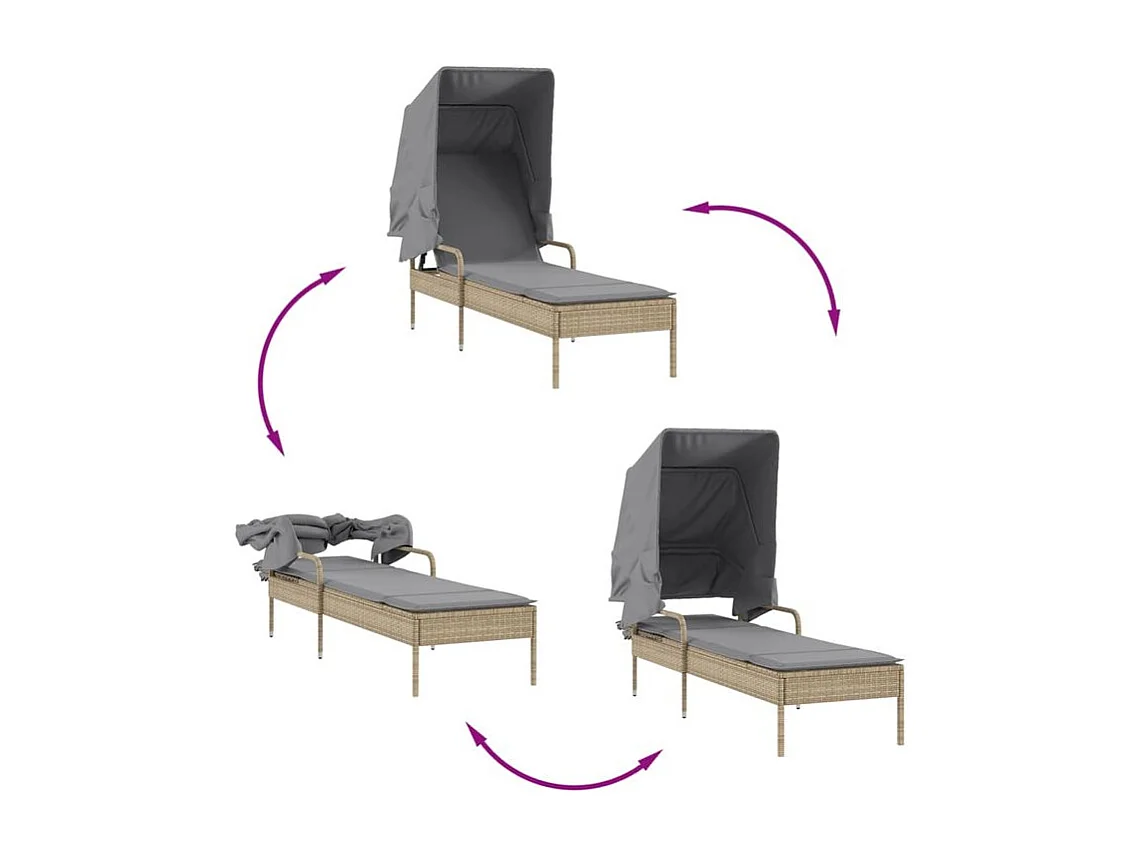 Chaise longue avec auvent et table beige résine tressée