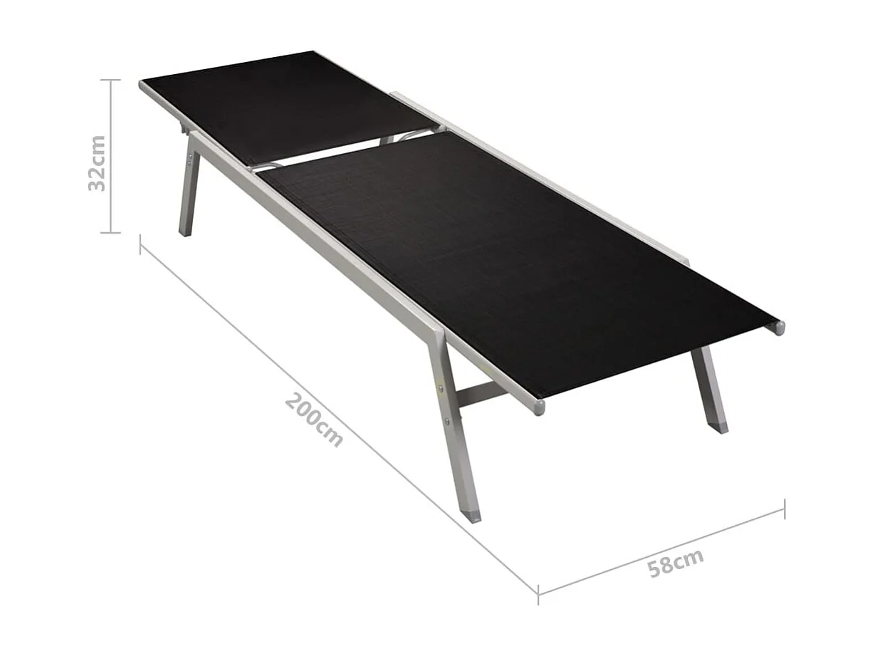Chaises longues 2 pcs avec table Acier et textilène Noir 2