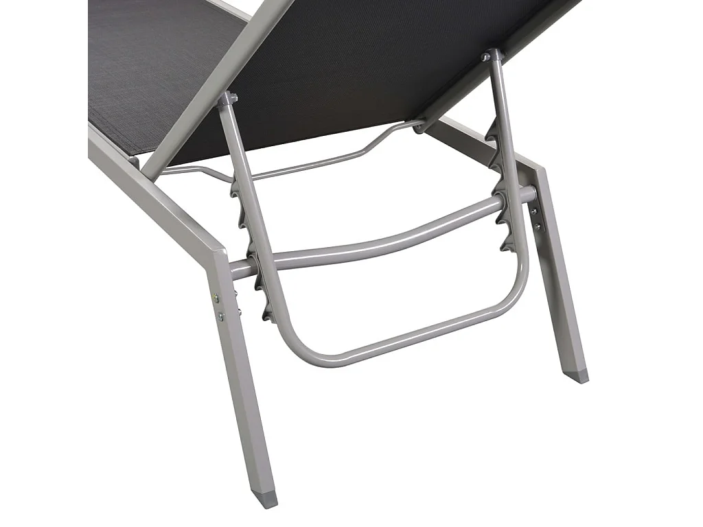 Chaises longues 2 pcs avec table Acier et textilène Noir 2