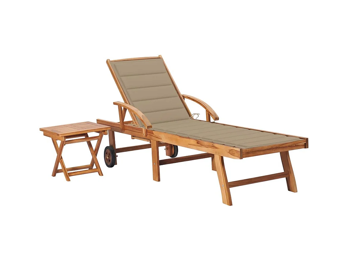 Chaise longue avec table et coussin Bois de teck solide 2
