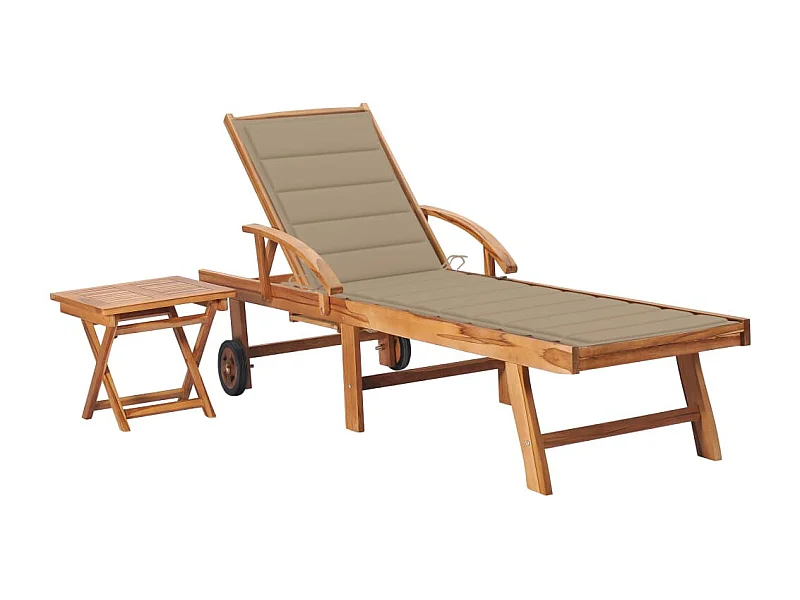 Chaise longue avec table et coussin Bois de teck solide 2