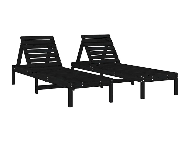 Chaises longues 2 pcs noir 199,5x60x74 bois massif de pin