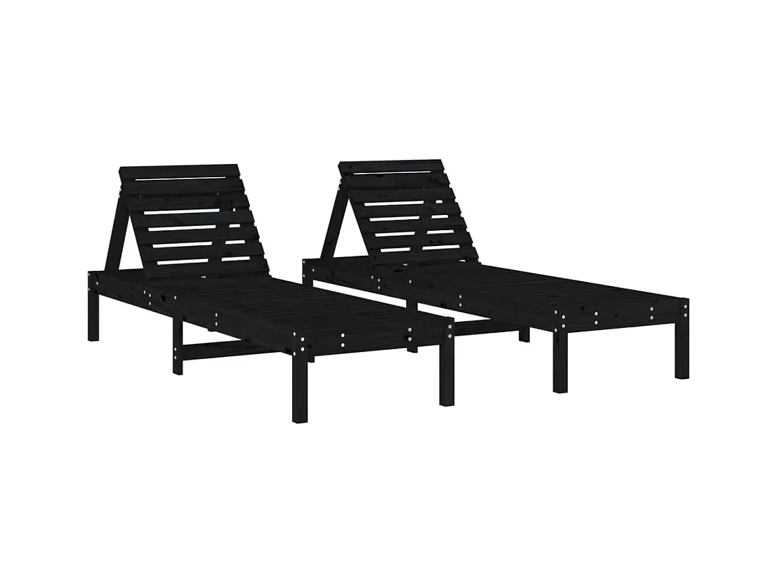 Chaises longues 2 pcs noir 199,5x60x74 bois massif de pin