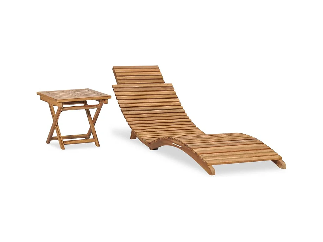 Chaise longue pliable avec table Bois de teck solide