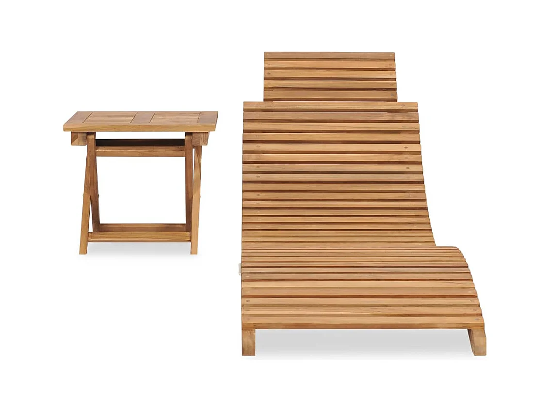Chaise longue pliable avec table Bois de teck solide