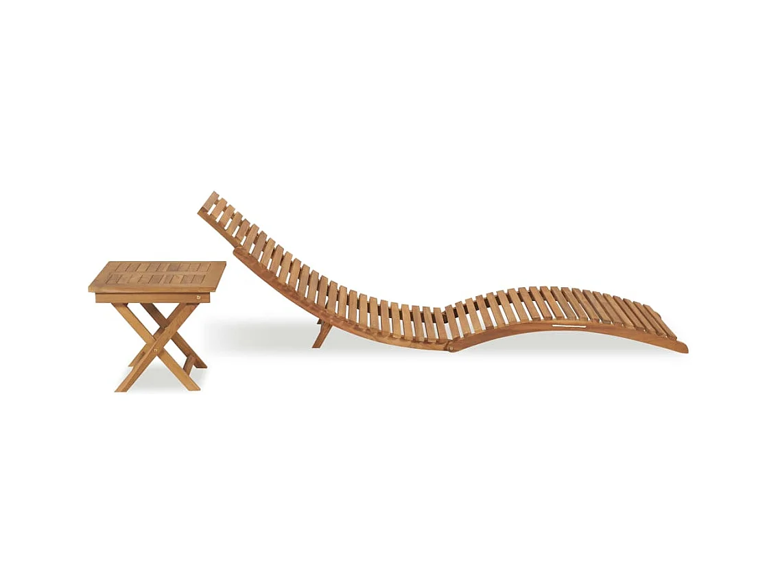 Chaise longue pliable avec table Bois de teck solide
