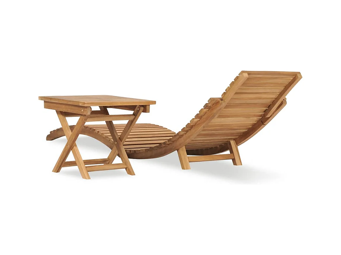 Chaise longue pliable avec table Bois de teck solide