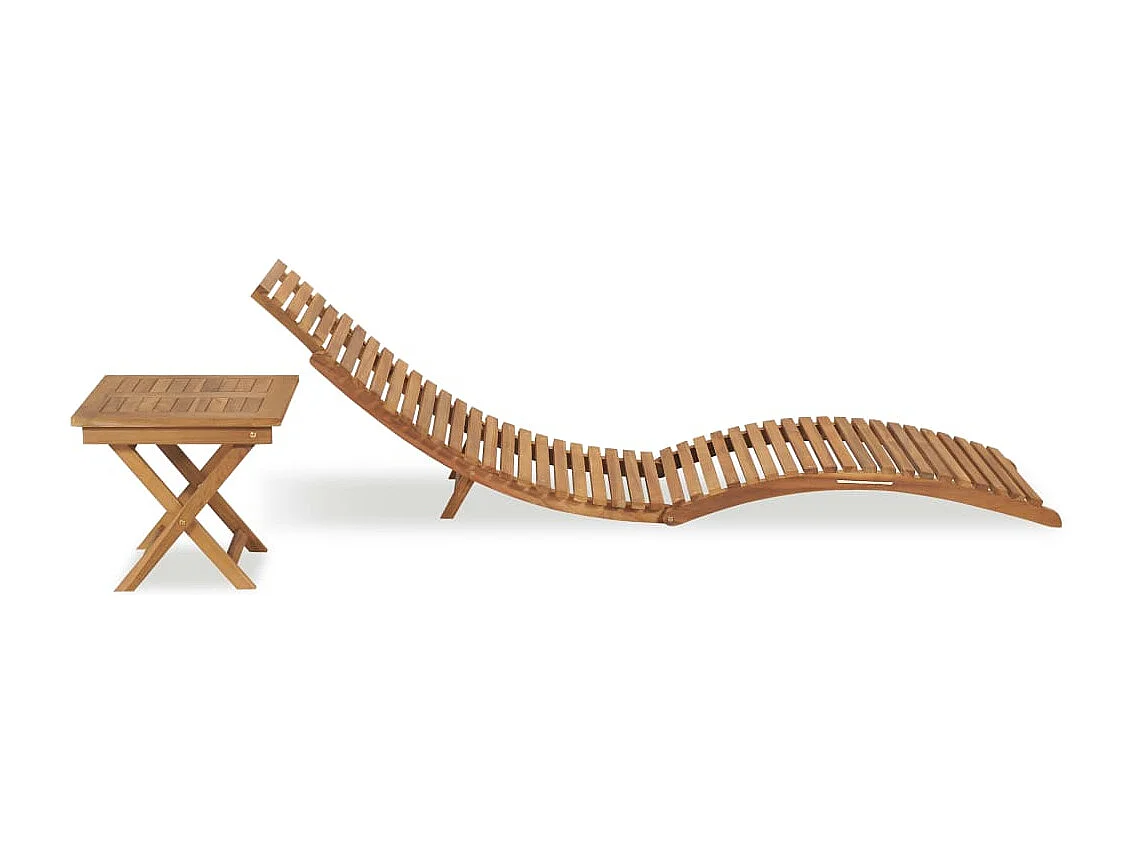Chaise longue pliable avec table Bois de teck solide