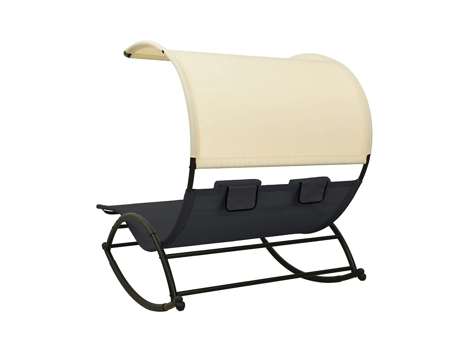 Chaise longue double avec auvent Textilène Noir et crème