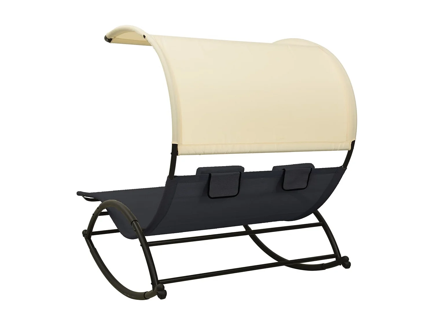 Chaise longue double avec auvent Textilène Noir et crème