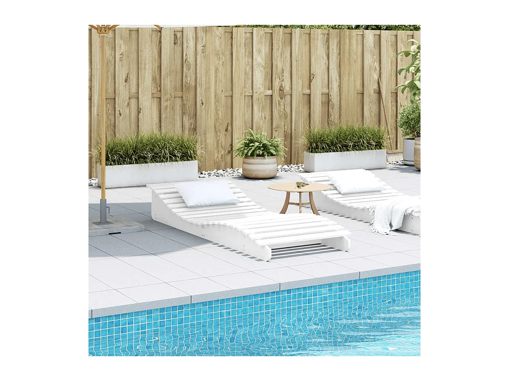 Chaise longue blanc 205x80x31,5 bois massif de pin
