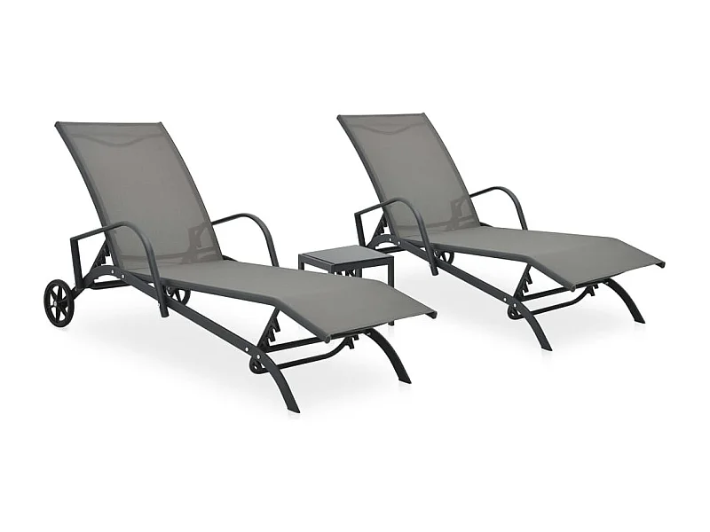Chaises longues 2 pcs avec table Textilène et acier 2
