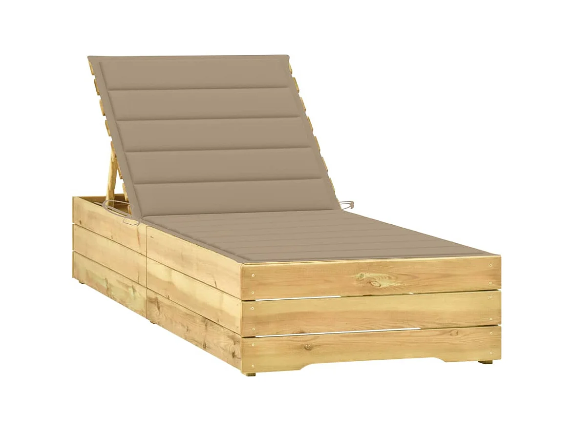 Chaise longue avec coussin beige Bois de pin imprégné 4