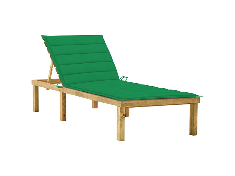 Chaise longue avec coussin vert Bois de pin imprégné 3