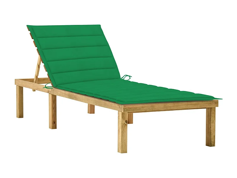 Chaise longue avec coussin vert Bois de pin imprégné 3