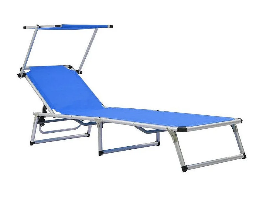 Chaise longue pliable avec auvent textilène bleu et métal Pegun