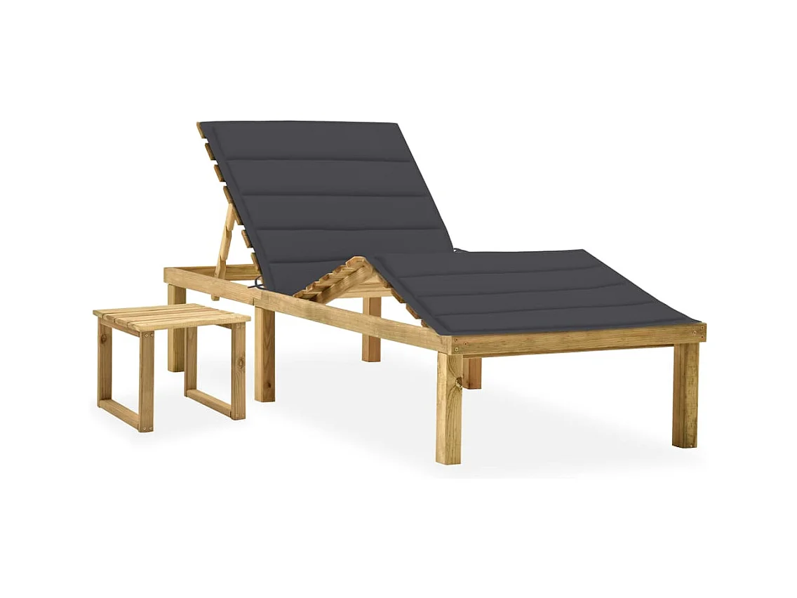 Chaise longue de jardin avec table et coussin Pin imprégné 10