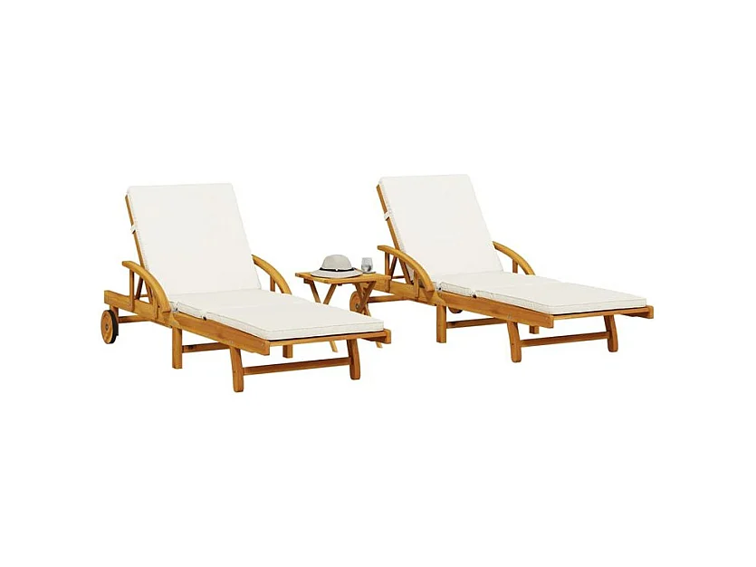 Chaises longues lot de 2 avec table bois massif d'acacia